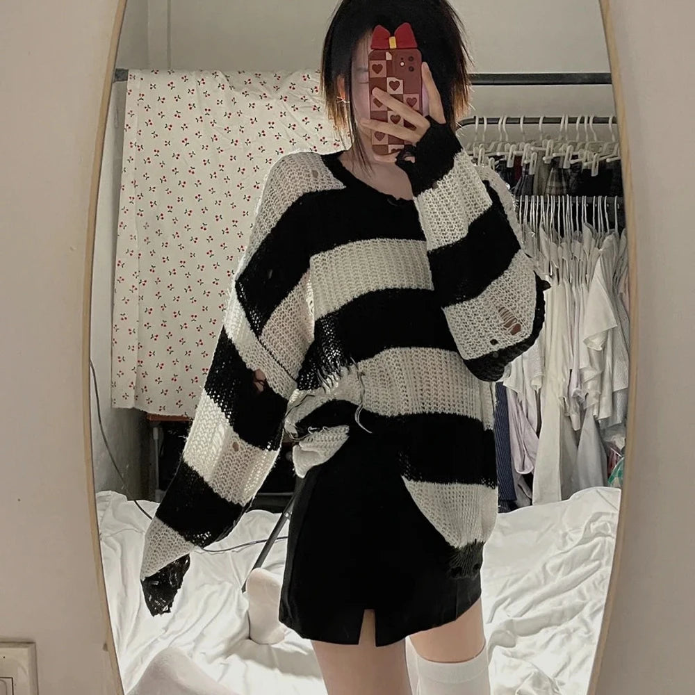 Anime NANA Okazaki Shinichi Cosplay Costume – Unisex Stripe Knitted Ripped Sweater for Autumn & Halloween