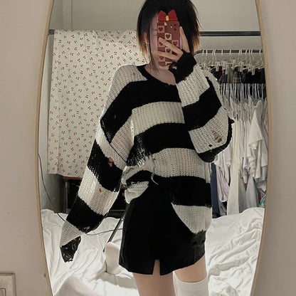 Anime NANA Okazaki Shinichi Cosplay Costume – Unisex Stripe Knitted Ripped Sweater for Autumn & Halloween
