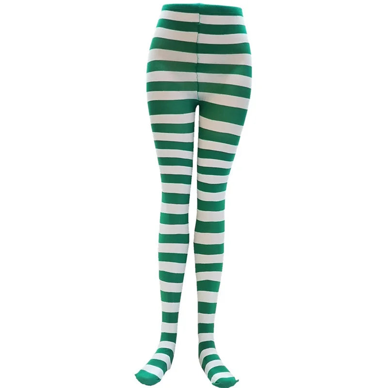 Goth Punk Women’s Rainbow Striped Pantyhose – High Waist Slim Leggings for Halloween Christmas Cosplay