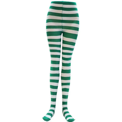 Goth Punk Women’s Rainbow Striped Pantyhose – High Waist Slim Leggings for Halloween Christmas Cosplay