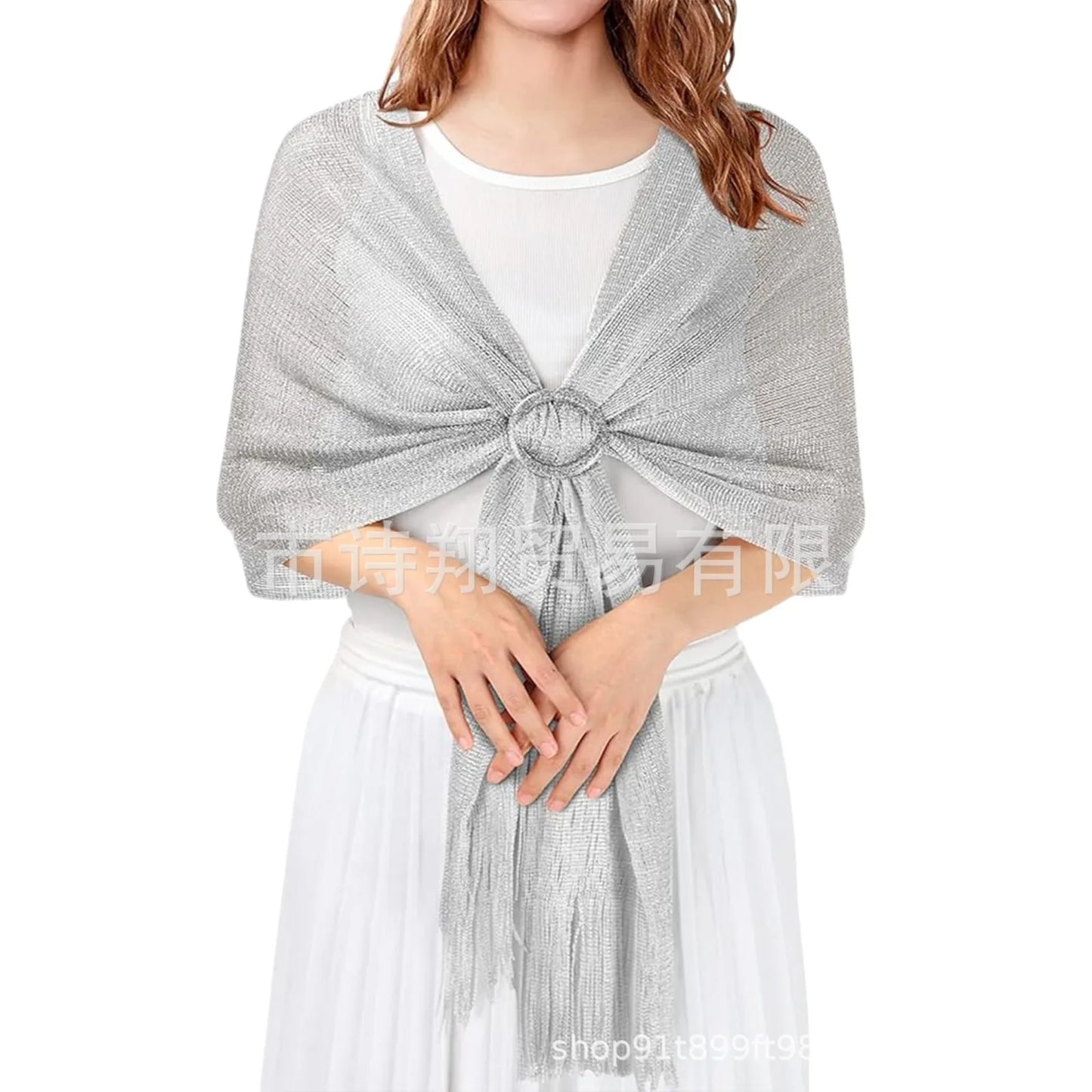 Gold & Silver Thread Tassel Scarf – Elegant Beach, Wedding & Party Fashion Shawl Accessory SJ15