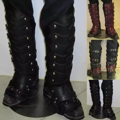 Medieval LARP PU Leather Leg Armor – Gothic Greaves & Gaiters, Viking Knight Cosplay Boot Covers for Men