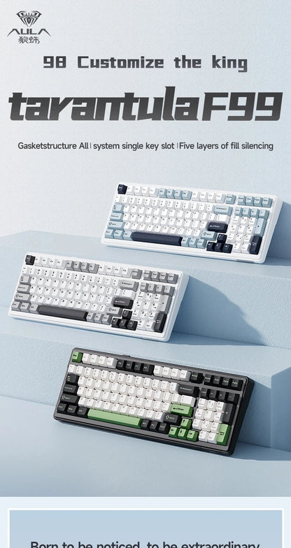 AULA F99 99-Key Gaming Mechanical Keyboard – Wired, 2.4G Wireless, Bluetooth, Hot-Swappable PBT Gasket RGB for Gaming & Typing