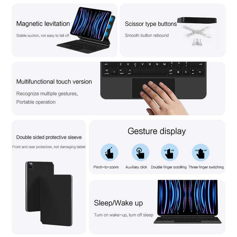 TouchPad Magic Keyboard Case for iPad Air & iPad Pro - Backlit Smart Cover with Trackpad Support for 11/13 Inch Models