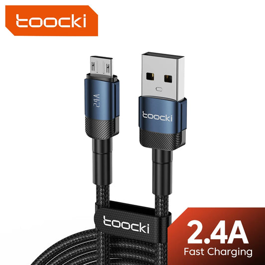 Toocki 2.4A Micro USB Cable – Fast Charging QC PD Data Cord for Samsung S6/S7, Redmi Note, Earphones, Fans