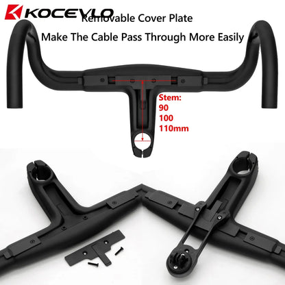 KOCEVLO H11 Carbon Road Bike Handlebar with Stem - Integrated Handlebar 370/390/400/420mm for 28.6/31.8mm Systems
