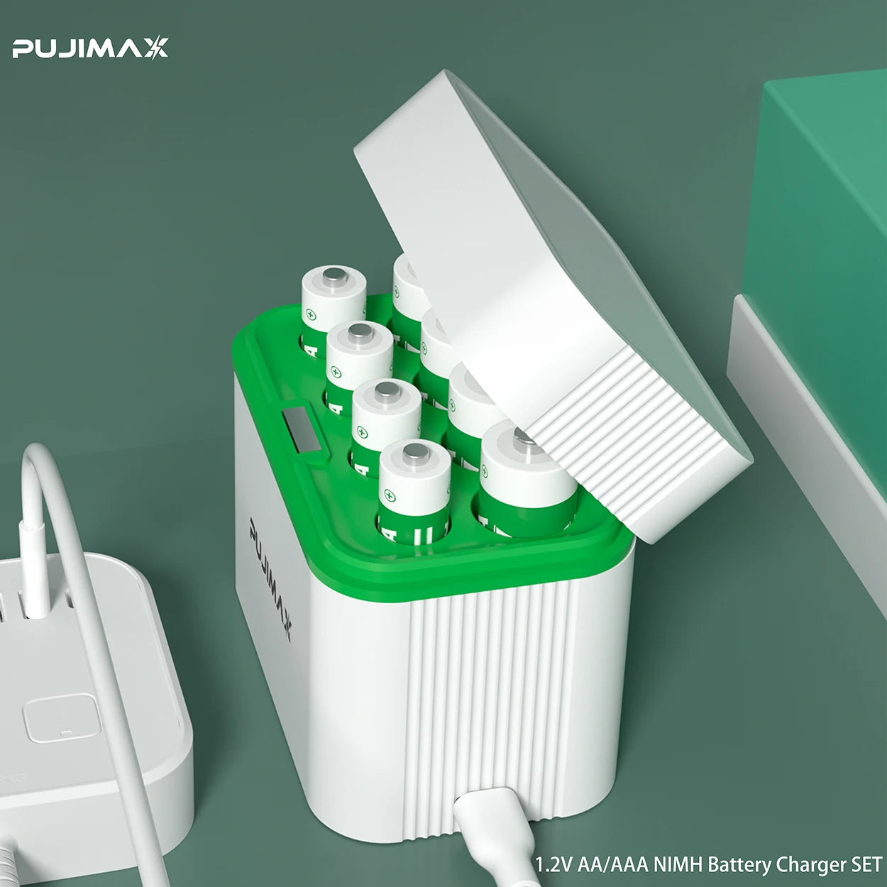 PUJIMAX LED Display 8-Slot Battery Charger – AA/AAA NiMH/NiCd 1.2V Rechargeable Battery Charger with Indicator