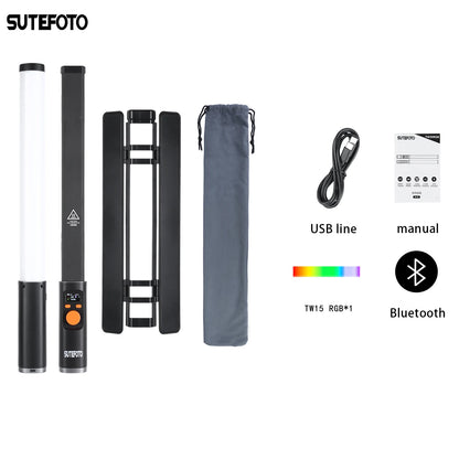 SuteFoto TW20 Handheld RGB LED Light Wand CRI95+ 2800K-10000K Adjustable Color Photography Studio Video Stick Lamp