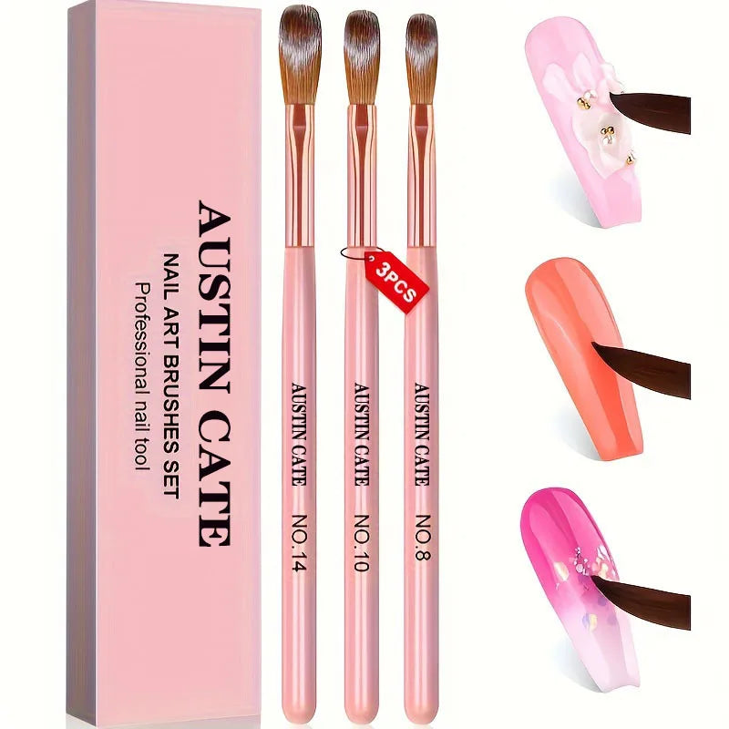 3Pcs Acrylic Nail Brush Set #8/10/14 - Professional Nail Brushes for Acrylic Powder Extensions, 3D Carving & Nail Art Salon Tools
