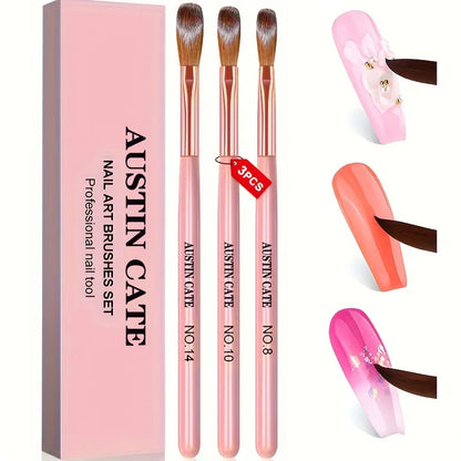 3Pcs Acrylic Nail Brush Set #8/10/14 - Professional Nail Brushes for Acrylic Powder Extensions, 3D Carving & Nail Art Salon Tools