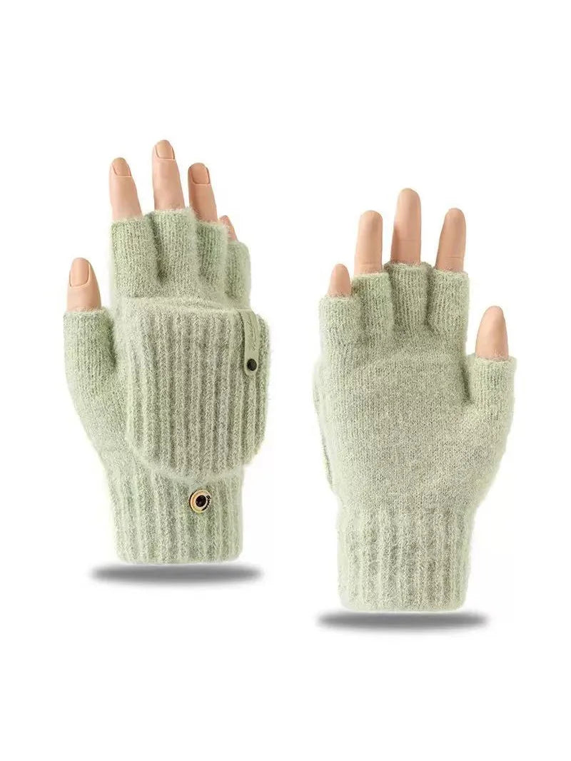 Girls’ Woolen Fingerless Gloves - Warm Cute Exposed-Finger Winter Gloves for Students