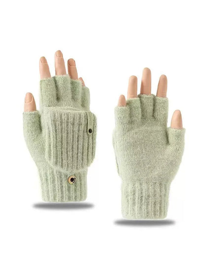 Girls’ Woolen Fingerless Gloves - Warm Cute Exposed-Finger Winter Gloves for Students
