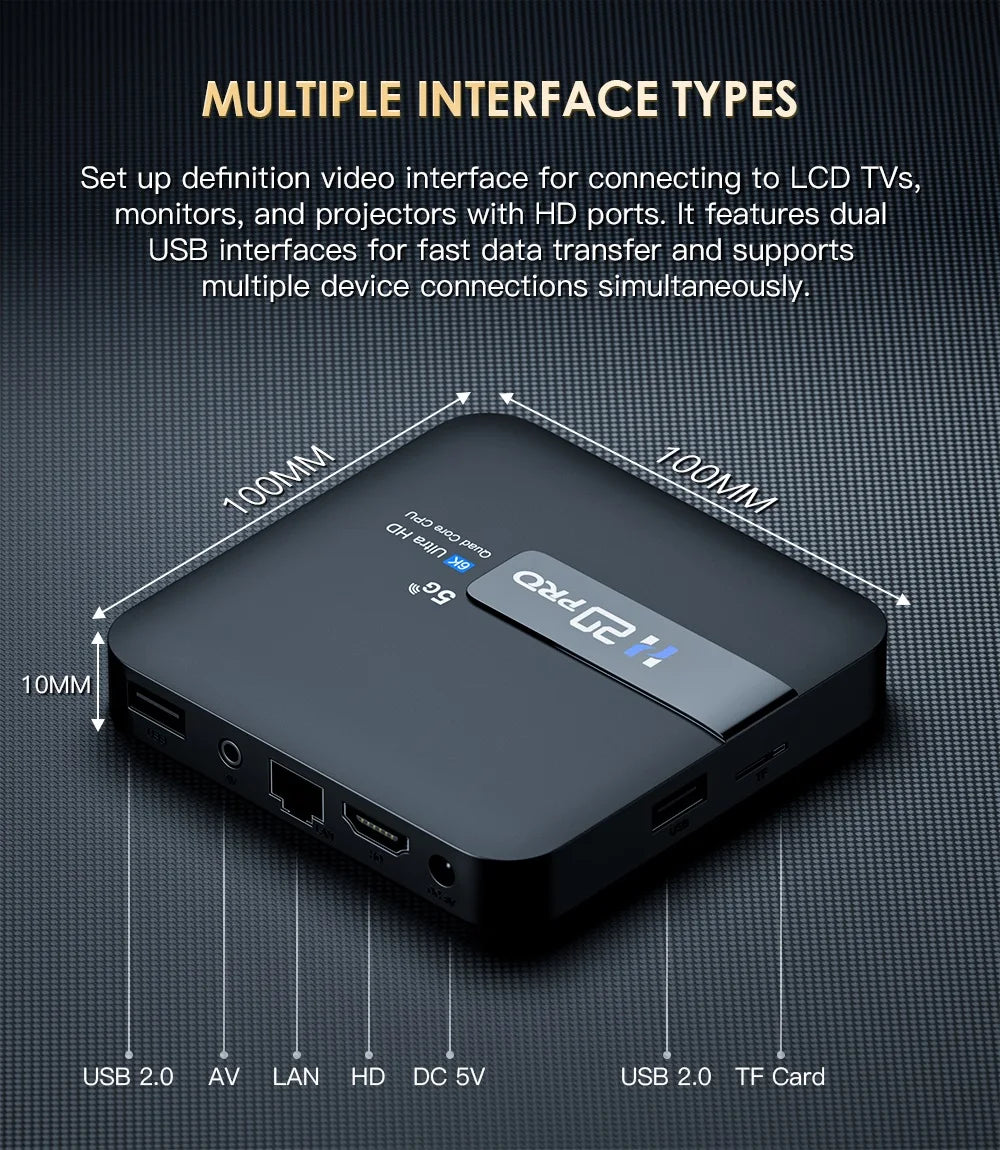 H20PRO Smart Android TV Box – Android 10.0, 16GB, Dual WiFi 2.4&5G, 4K/1080P Media Player with Play Store