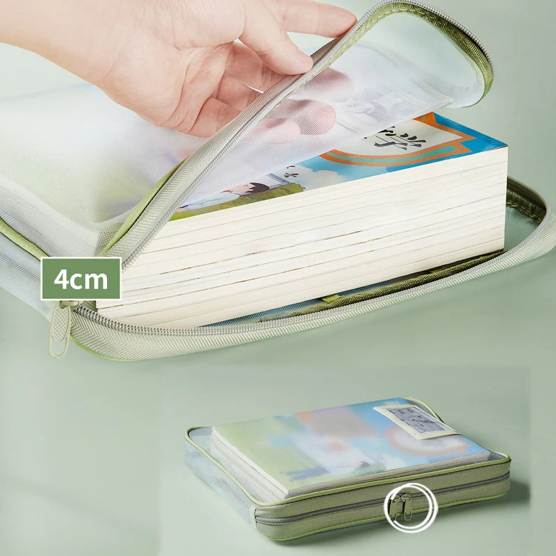 A4 Double-Layer Mesh Zipper Bag – Large Capacity Stationery Storage Organizer for School and Office Supplies