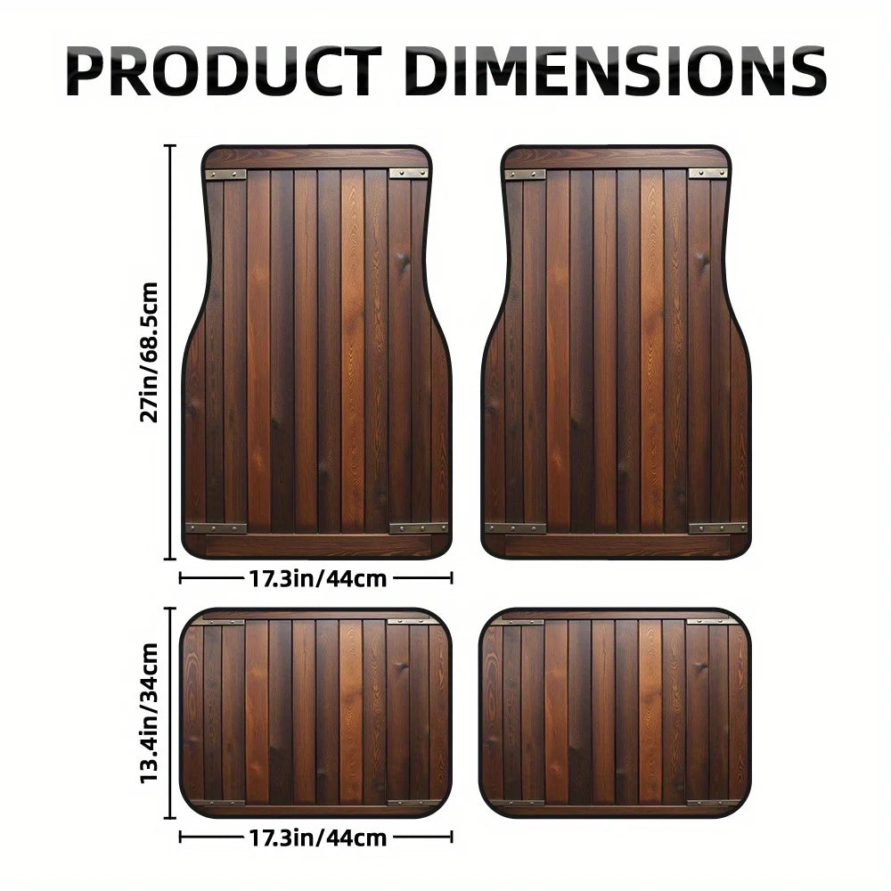4-Pack Vintage Wood Grain Car Floor Mats - Heavy-Duty SUV, Pickup Truck & Trunk Liners