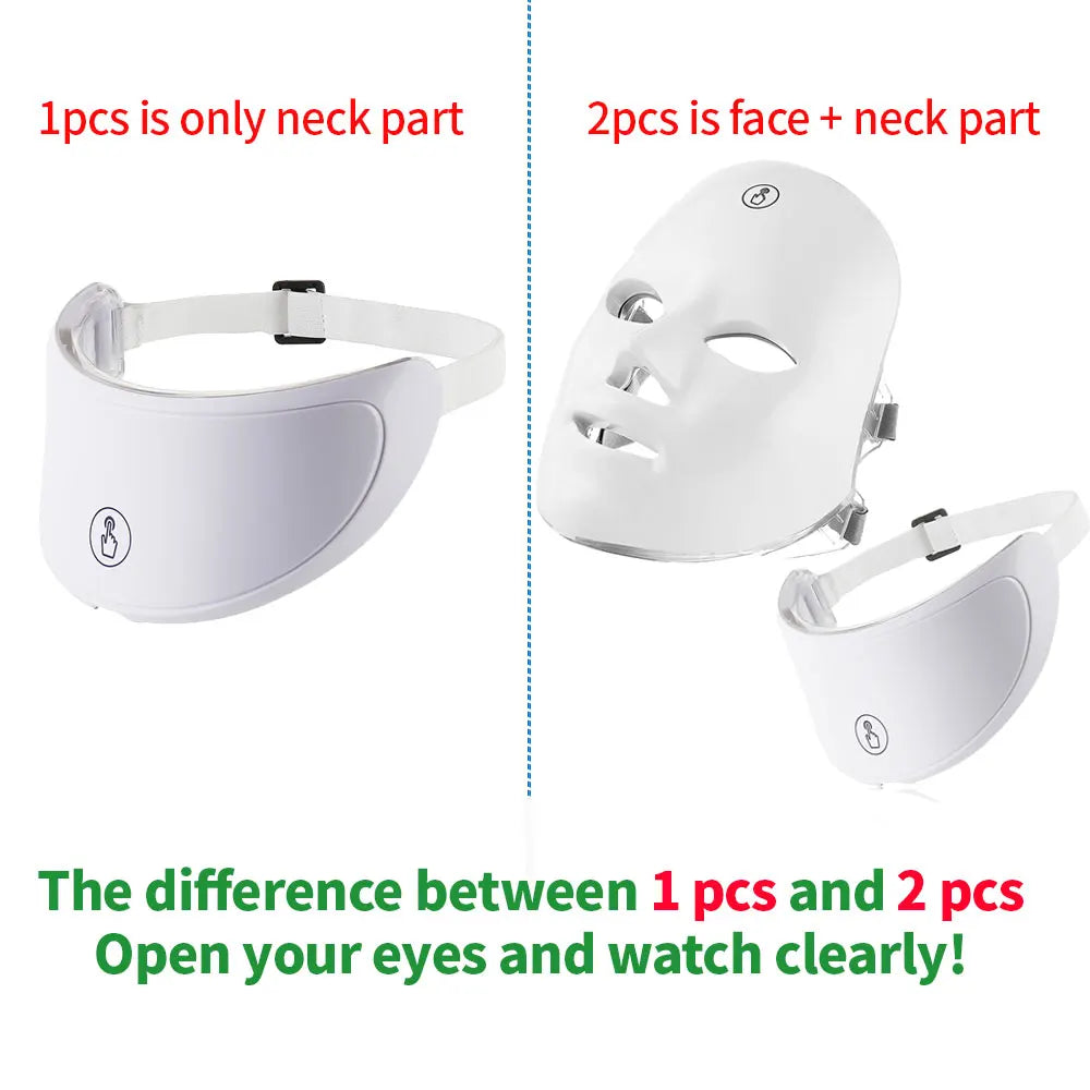 7-Color LED Face & Neck Beauty Mask - Photon Facial Mask with Skin Care Massager for Face and Neck