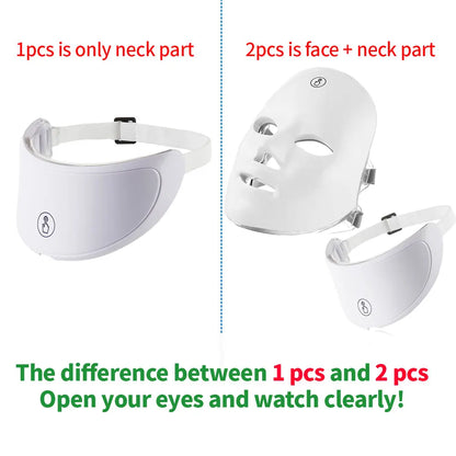 7-Color LED Face & Neck Beauty Mask - Photon Facial Mask with Skin Care Massager for Face and Neck
