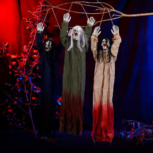 Halloween Hanging Ghost Decoration — Movable Skeleton Horror Prop with Long Hair for Haunted House and Bar 2025