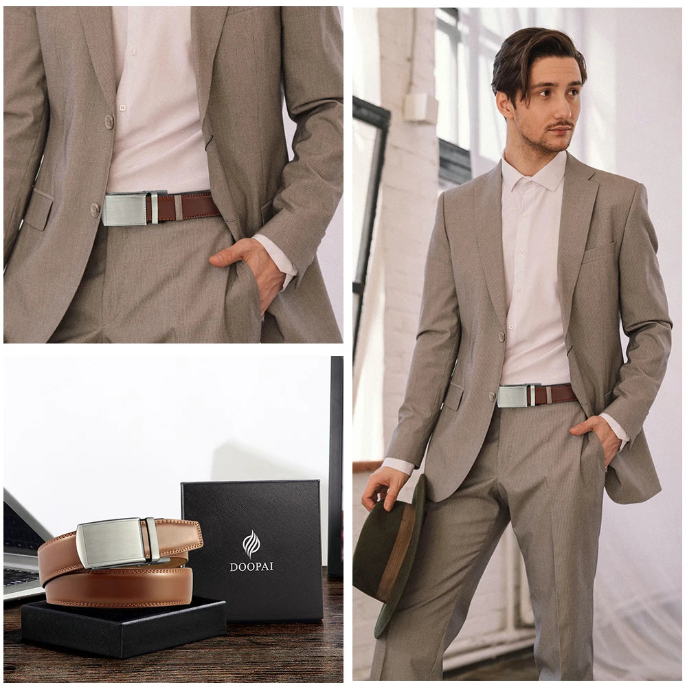 Men’s Luxury Genuine Leather Belt – High-Quality Cowhide with Metal Automatic Alloy Buckle