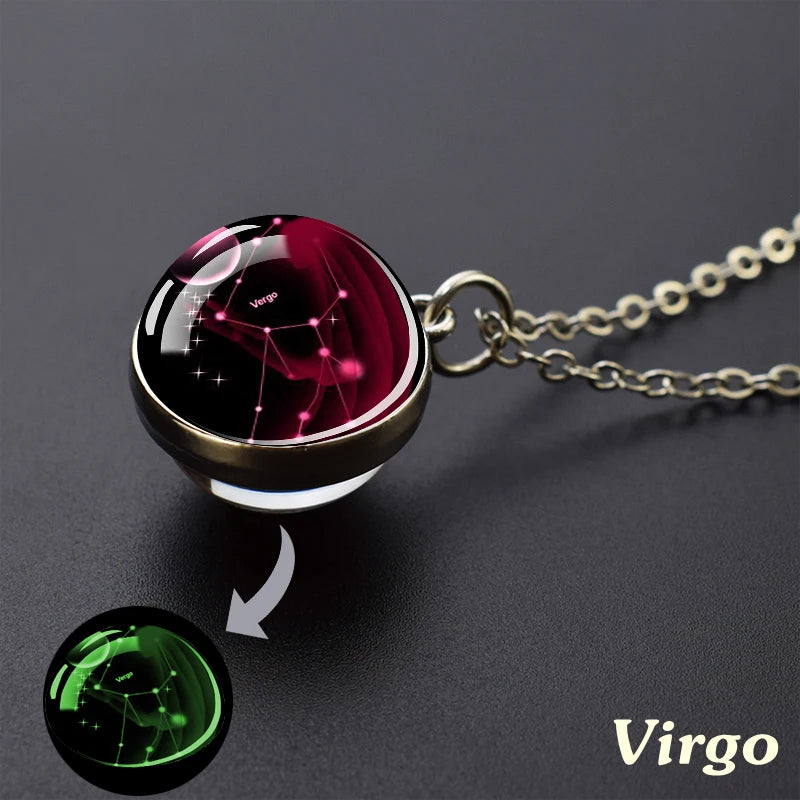 Luminous Zodiac Constellation Necklace – Starry Sky Glass Ball Pendant for Men & Women, 12 Astrology Signs Gift