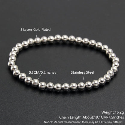 MHS.SUN Trendy Stainless Steel Stretch Bracelet — Gold & Silver Beaded 2mm/5mm/8mm for Men & Women