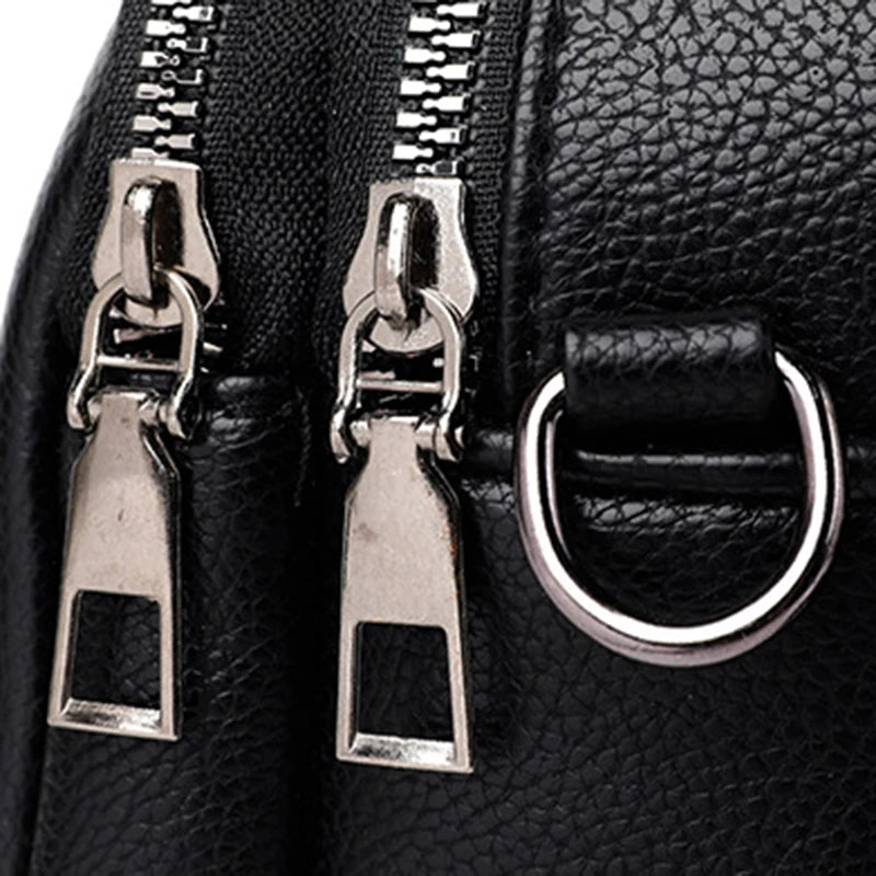 Women's Rivet Zipper Crossbody Bag – Solid Color Soft Leather Mobile Phone Shoulder Purse