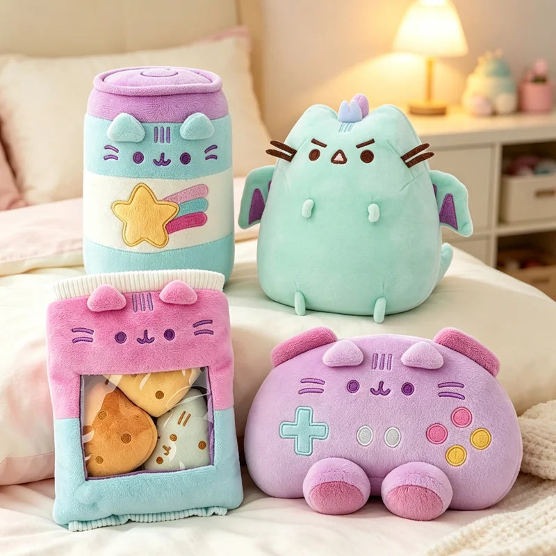 Pusheen Cat Figure and Plush Pillow - Cute Anime Desk Decor, Fluffy Cushion Ornament, Birthday Gift for Cat Lovers and Pusheen Fans
