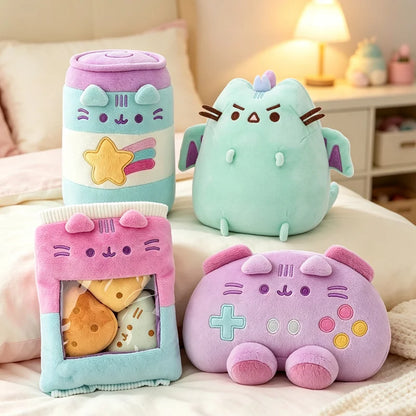Pusheen Cat Figure and Plush Pillow - Cute Anime Desk Decor, Fluffy Cushion Ornament, Birthday Gift for Cat Lovers and Pusheen Fans