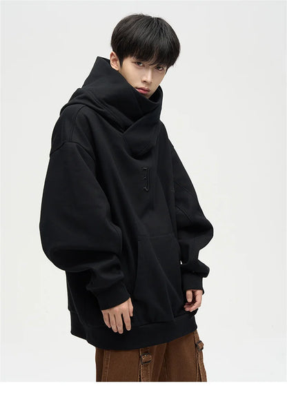 Autumn Ninja Streetwear Turtleneck Hoodie for Men – Letter Embroidered Hip Hop Fashion Sweatshirt, Y2K Vintage Fleece