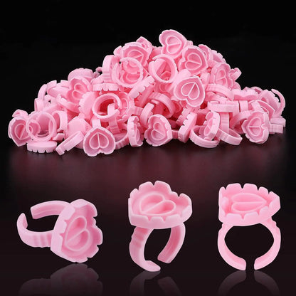 100PCS Heart-Shaped Disposable Glue Rings – Eyelash Extension & Tattoo Pigment Holder Cups, Lash Makeup Supply Tool Kit
