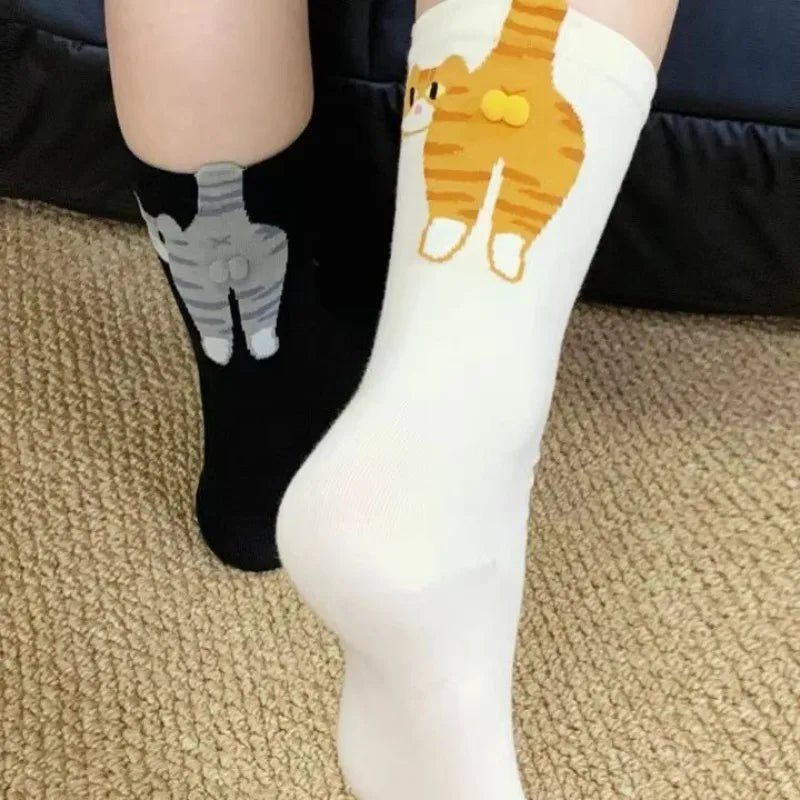 Funny 3D Cat Socks - 4-Piece Set of Quirky Cotton Cartoon Crew Socks for Gifts