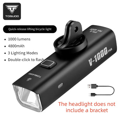 TOSUOD 1500-Lumen Bicycle Front Light - 4800mAh USB Rechargeable Splash-Resistant Cycling Lamp