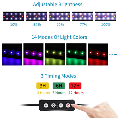Aquarium LED Light with Timer – Full Spectrum Fish Tank Lamp for Water Plants, USB Aquatic Light