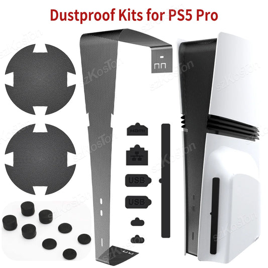 PS5 Pro Dust Cover Kit – USB Port Plugs, Cooling Fan Dust Filter, Thumb Grip Caps & Headphone Hanger Protective Accessories Set
