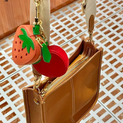 Mini Cherry & Strawberry Coin Purse – Cute PU Leather Keychain Bag for Earphones and Small Storage, Korean Style