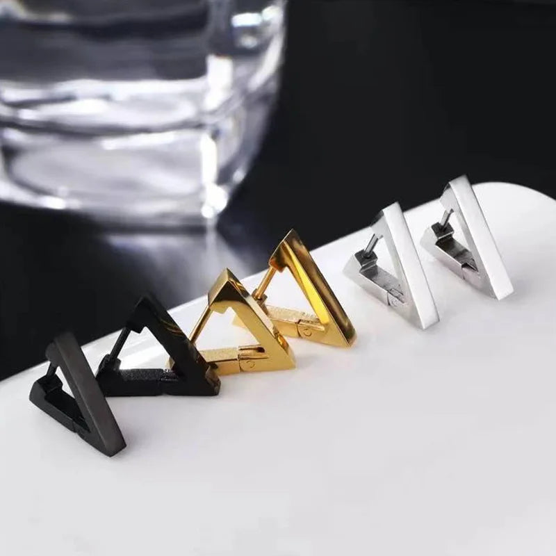 Stainless Steel Triangle Earrings - Unisex Punk Rock Geometric Push-Back Jewelry for Men & Women