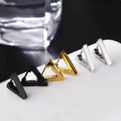 Stainless Steel Triangle Earrings - Unisex Punk Rock Geometric Push-Back Jewelry for Men & Women
