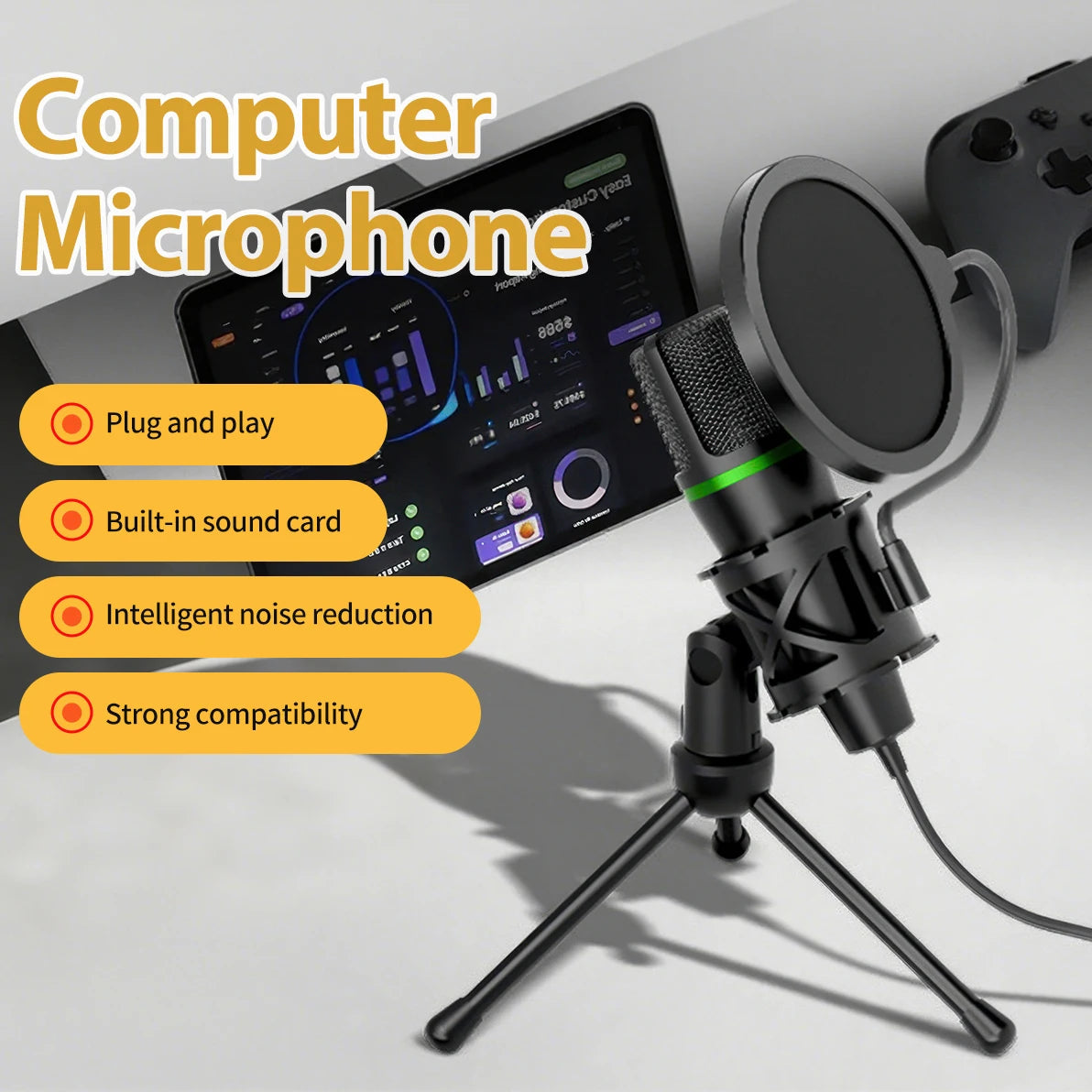 USB Condenser Microphone - Professional RGB Streaming Mic for PC, Laptop, Gaming, Podcast & Live Recording