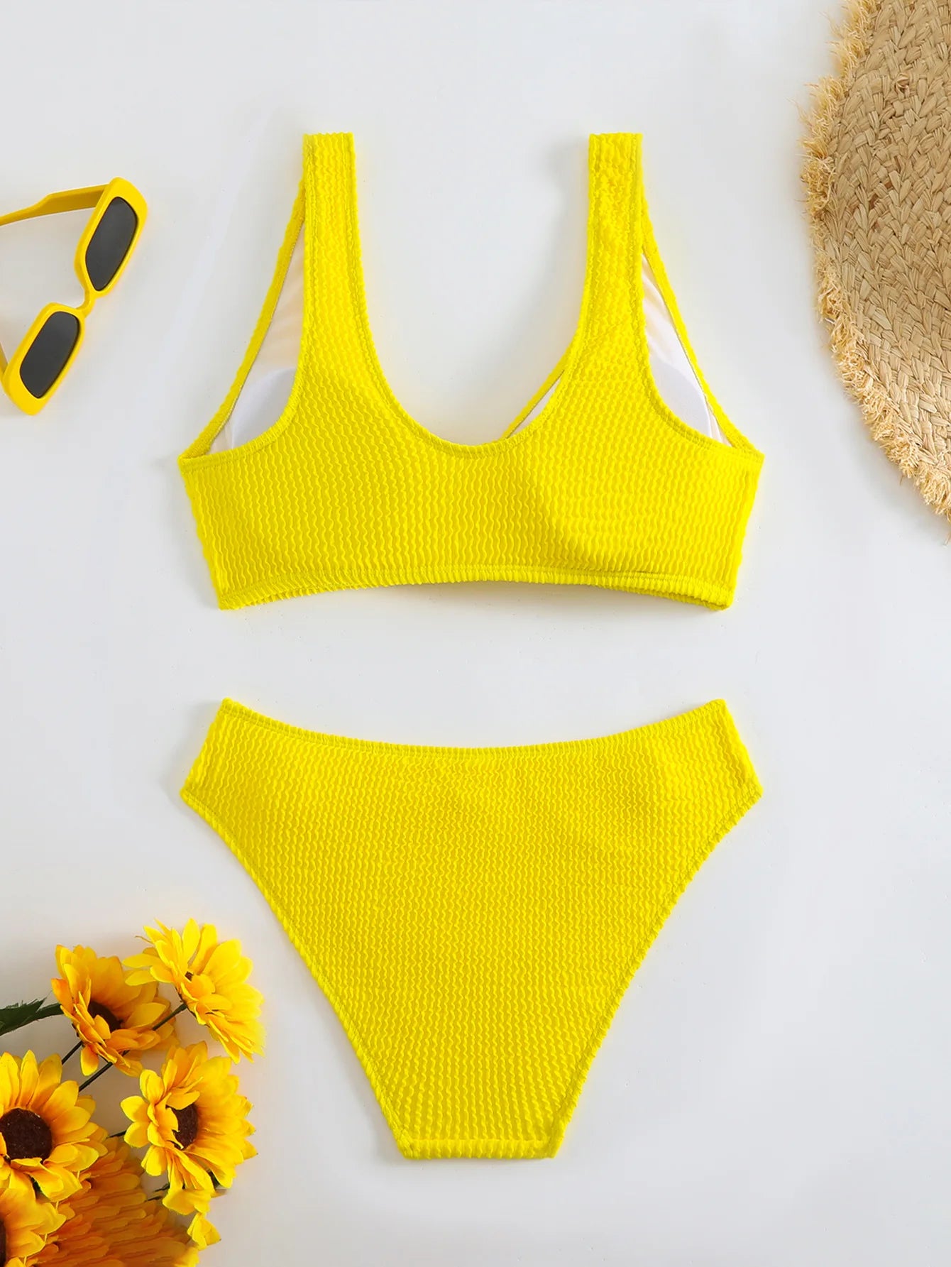 2025 Summer Women's Two-Piece Swimsuit – Solid High Waist V-Neck Backless Bikini Set Beachwear