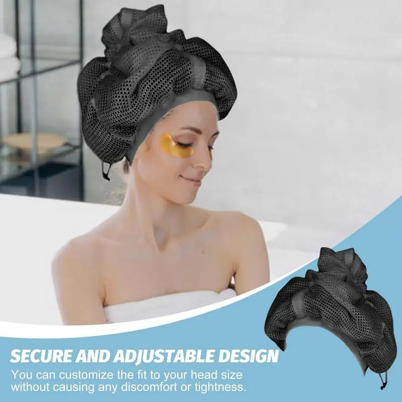 Adjustable Net Plopping Caps for Drying Curly Hair - Quick-Drying Hair Towel Hats for Shower, Bath Accessories