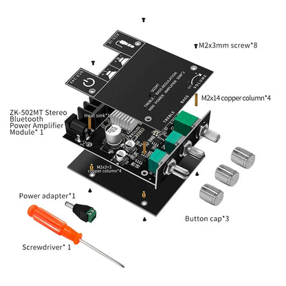 ZK-502MT Bluetooth 5.0 Stereo Subwoofer Amplifier Board | 2x50W High Power 2.0 Channel Bass AMP