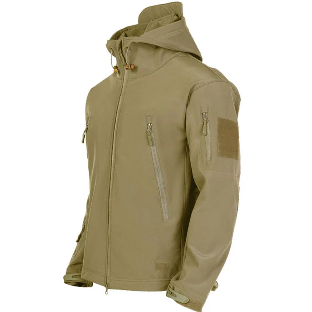 Military Shark Skin Soft Shell Jacket for Men - Tactical Windproof Waterproof Hooded Army Combat Bomber Coat