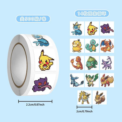 Pokemon Pikachu Pixel Stickers – 500PCS Cartoon Anime Sealing Decals for Laptops, DIY Crafts, Journals & Gifts