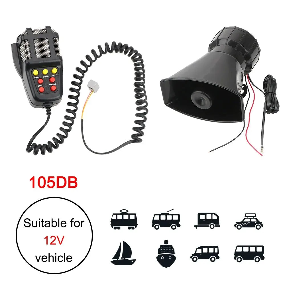 100W Car Warning Alarm System - 12V Emergency Amplifier with Police Siren, Air Horn, Megaphone, and Loud Car Horn for PA System