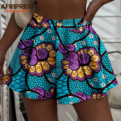 Women's Running Shorts - High Waist Elastic Athletic Shorts with Pockets Ankara Print