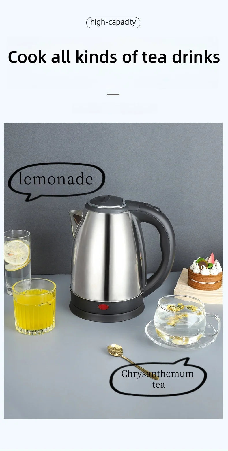 2L Travel Electric Kettle | Stainless Steel Portable Water Boiler for Tea & Coffee