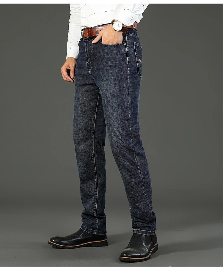 Men’s All-Match Brand Trousers – High-Quality Business Casual High Waist Denim Jeans for All Seasons