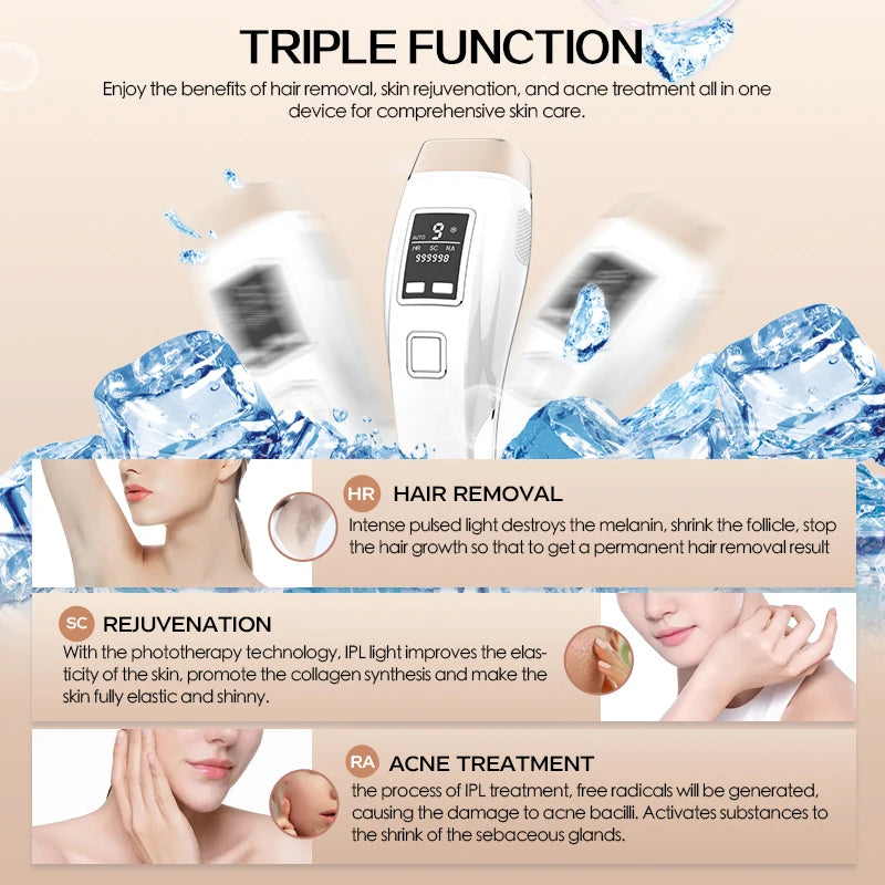 Vancostar 4-in-1 IPL Laser Hair Removal Device – 999,000 Flash Cooling Epilator with Skin Rejuvenation & Acne Treatment for Home Use, Bikini Trimmer Tool