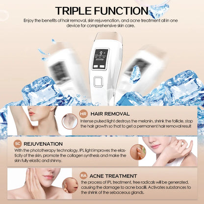 Vancostar 4-in-1 IPL Laser Hair Removal Device – 999,000 Flash Cooling Epilator with Skin Rejuvenation & Acne Treatment for Home Use, Bikini Trimmer Tool