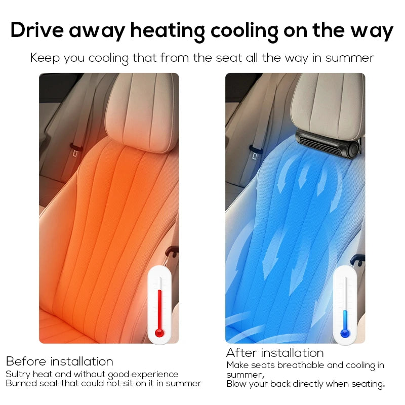 Vissko Portable Car Seat Fan – USB-Powered Headrest Cooling Air Fan with Adjustable Strap for Front & Rear Seats